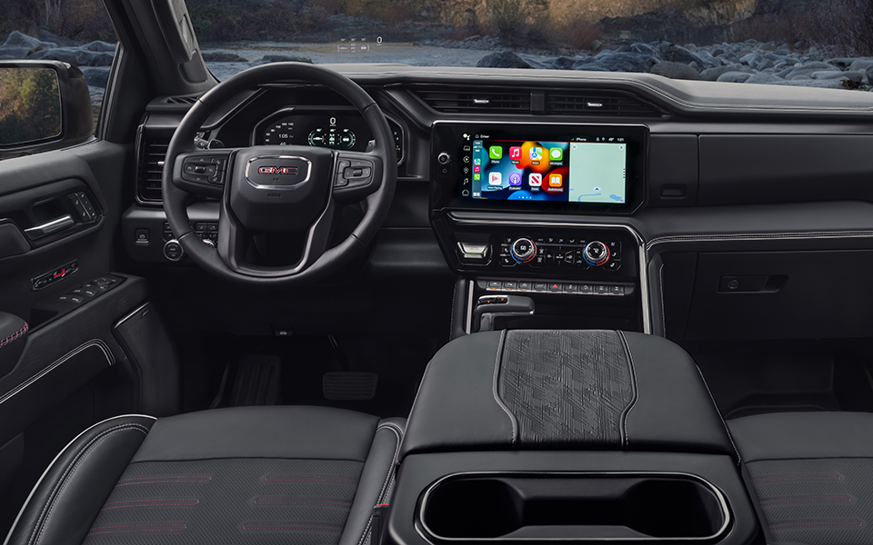 The interior of a GMC Sierra 1500.